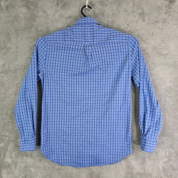 Mens Blue Plaid Chaps Shirt Long Sleeve Button Down Stretch Cotton Blend Size M - Picture 5 of 8